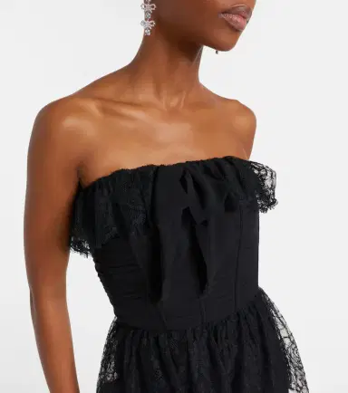 Alessandra Rich Lace and silk georgette bustier dress | Thumbnail 2 Alessandra Rich Lace and silk georgette bustier dress | Thumbnail 2