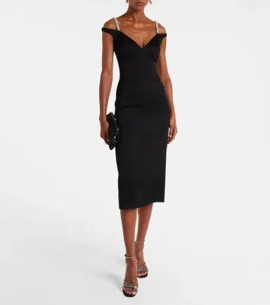 David Koma Crystal-embellished satin midi dress | Thumbnail 2 David Koma Crystal-embellished satin midi dress | Thumbnail 2