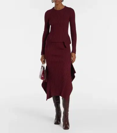 Stella McCartney Asymmetric ribbed-knit midi skirt | Thumbnail 2 Stella McCartney Asymmetric ribbed-knit midi skirt | Thumbnail 2