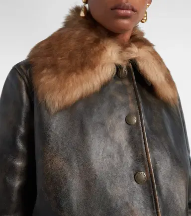 Dolce & Gabbana Shearling-trimmed leather bomber jacket | Thumbnail 2 Dolce & Gabbana Shearling-trimmed leather bomber jacket | Thumbnail 2