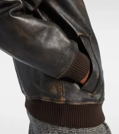 Dolce & Gabbana Shearling-trimmed leather bomber jacket | Thumbnail 3 Dolce & Gabbana Shearling-trimmed leather bomber jacket | Thumbnail 3