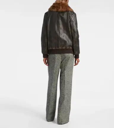 Dolce & Gabbana Shearling-trimmed leather bomber jacket | Thumbnail 4 Dolce & Gabbana Shearling-trimmed leather bomber jacket | Thumbnail 4