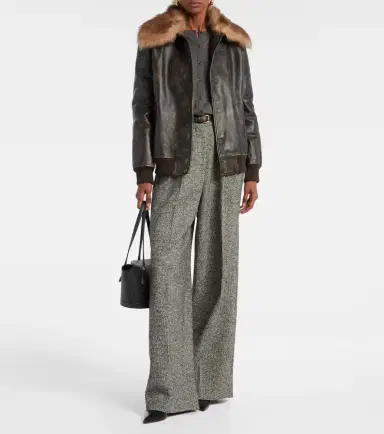 Dolce & Gabbana Shearling-trimmed leather bomber jacket | Thumbnail 5 Dolce & Gabbana Shearling-trimmed leather bomber jacket | Thumbnail 5