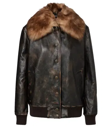 Dolce & Gabbana Shearling-trimmed leather bomber jacket | Thumbnail 1 Dolce & Gabbana Shearling-trimmed leather bomber jacket | Thumbnail 1