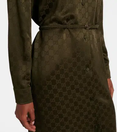 Gucci GG belted satin jacquard shirt dress | Thumbnail 2 Gucci GG belted satin jacquard shirt dress | Thumbnail 2