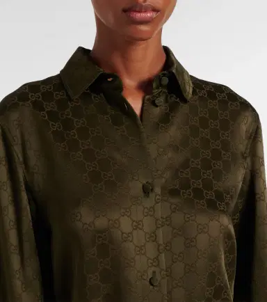 Gucci GG belted satin jacquard shirt dress | Thumbnail 3 Gucci GG belted satin jacquard shirt dress | Thumbnail 3