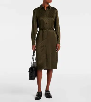 Gucci GG belted satin jacquard shirt dress | Thumbnail 5 Gucci GG belted satin jacquard shirt dress | Thumbnail 5
