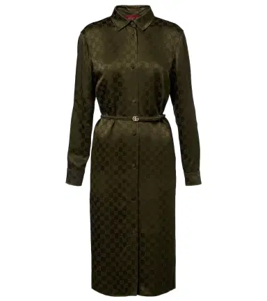 Gucci GG belted satin jacquard shirt dress | Thumbnail 1 Gucci GG belted satin jacquard shirt dress | Thumbnail 1