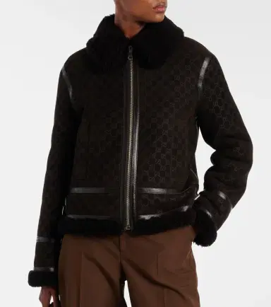 Gucci GG shearling-trimmed leather jacket | Thumbnail 3 Gucci GG shearling-trimmed leather jacket | Thumbnail 3