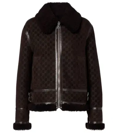 Gucci GG shearling-trimmed leather jacket | Thumbnail 1 Gucci GG shearling-trimmed leather jacket | Thumbnail 1