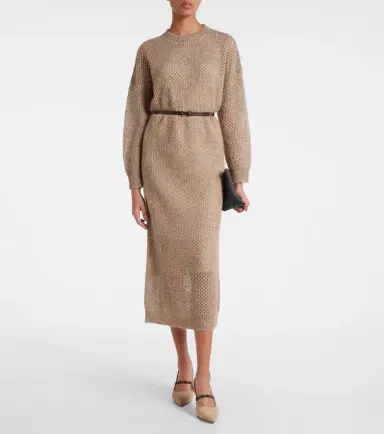 Brunello Cucinelli Belted knitted midi dress | Thumbnail 4 Brunello Cucinelli Belted knitted midi dress | Thumbnail 4