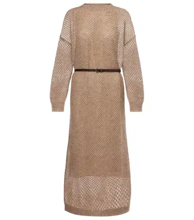 Brunello Cucinelli Belted knitted midi dress | Thumbnail 1 Brunello Cucinelli Belted knitted midi dress | Thumbnail 1