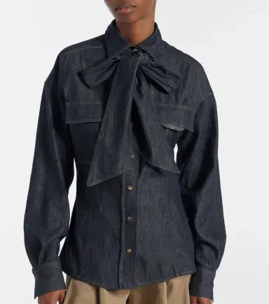 Brunello Cucinelli Bow-tie cotton blouse | Thumbnail 4 Brunello Cucinelli Bow-tie cotton blouse | Thumbnail 4