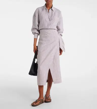 Brunello Cucinelli Striped linen wrap skirt | Thumbnail 2 Brunello Cucinelli Striped linen wrap skirt | Thumbnail 2