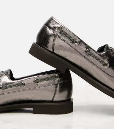 Brunello Cucinelli Monili metallic leather boat shoes | Thumbnail 4 Brunello Cucinelli Monili metallic leather boat shoes | Thumbnail 4