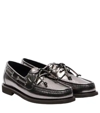 Brunello Cucinelli Monili metallic leather boat shoes | Thumbnail 1 Brunello Cucinelli Monili metallic leather boat shoes | Thumbnail 1