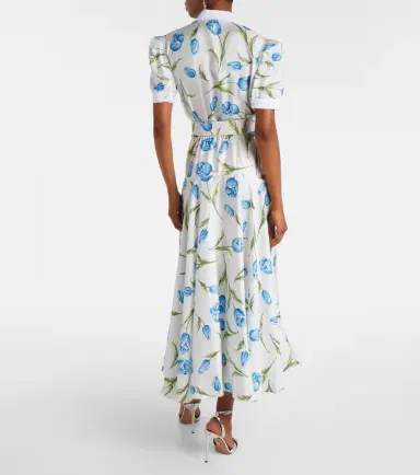 Rodarte Belted floral silk twill midi dress | Thumbnail 3 Rodarte Belted floral silk twill midi dress | Thumbnail 3