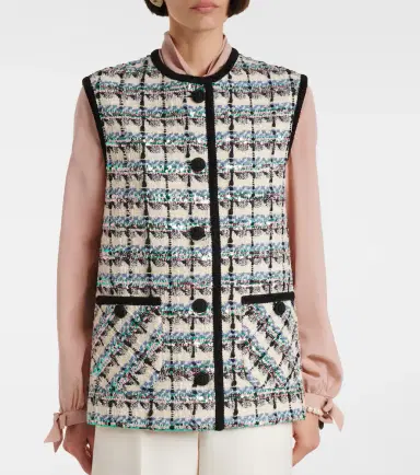 Valentino Mossi sequined cotton-blend tweed vest | Thumbnail 3 Valentino Mossi sequined cotton-blend tweed vest | Thumbnail 3