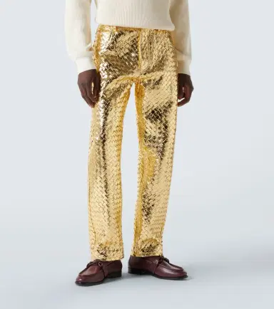 Bottega Veneta Intrecciato metallic leather straight pants | Thumbnail 3 Bottega Veneta Intrecciato metallic leather straight pants | Thumbnail 3