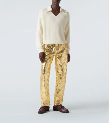 Bottega Veneta Intrecciato metallic leather straight pants | Thumbnail 7 Bottega Veneta Intrecciato metallic leather straight pants | Thumbnail 7