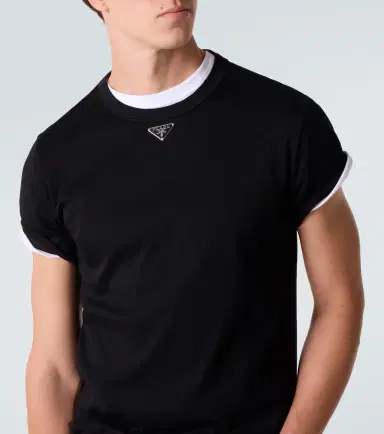 Prada Triangle cotton jersey T-shirt | Thumbnail 4 Prada Triangle cotton jersey T-shirt | Thumbnail 4