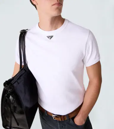 Prada Triangle cotton jersey T-shirt | Thumbnail 5 Prada Triangle cotton jersey T-shirt | Thumbnail 5