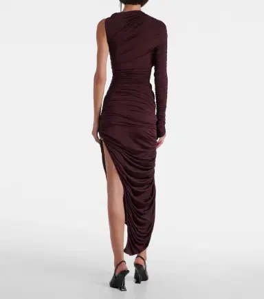 Mugler Ruched one-shoulder midi dress | Thumbnail 4 Mugler Ruched one-shoulder midi dress | Thumbnail 4