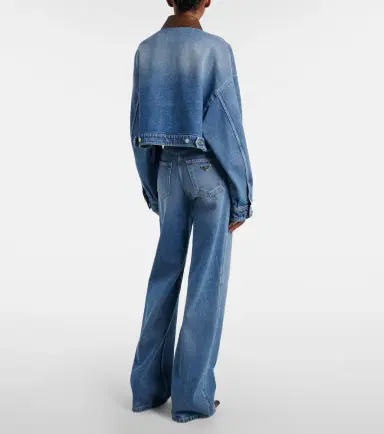 Prada Leather-trimmed cropped denim jacket | Thumbnail 2 Prada Leather-trimmed cropped denim jacket | Thumbnail 2