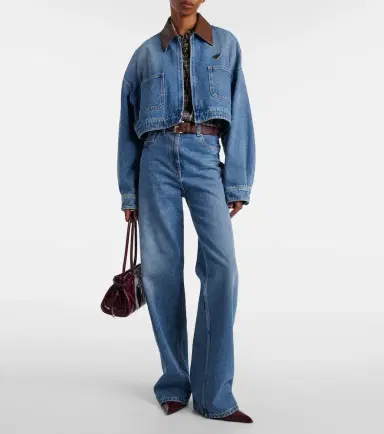 Prada Leather-trimmed cropped denim jacket | Thumbnail 3 Prada Leather-trimmed cropped denim jacket | Thumbnail 3