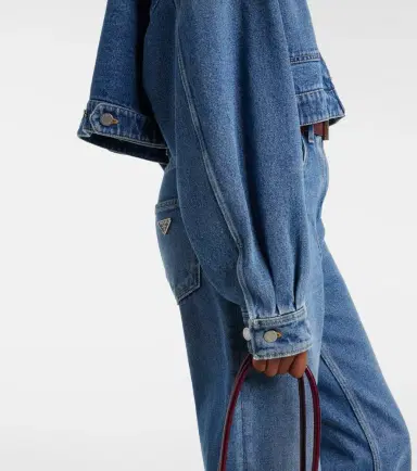 Prada Leather-trimmed cropped denim jacket | Thumbnail 4 Prada Leather-trimmed cropped denim jacket | Thumbnail 4
