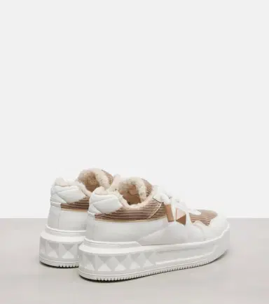 Valentino Garavani One Stud XL leather and corduroy sneakers | Thumbnail 2 Valentino Garavani One Stud XL leather and corduroy sneakers | Thumbnail 2