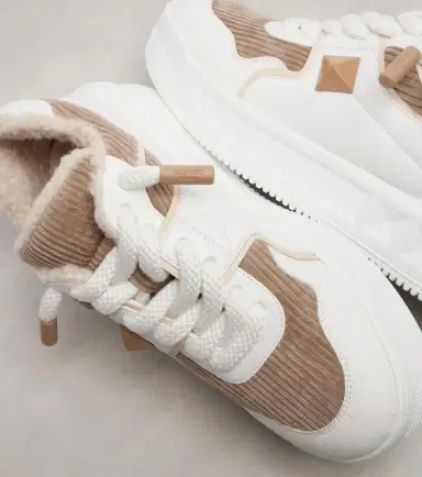 Valentino Garavani One Stud XL leather and corduroy sneakers | Thumbnail 3 Valentino Garavani One Stud XL leather and corduroy sneakers | Thumbnail 3