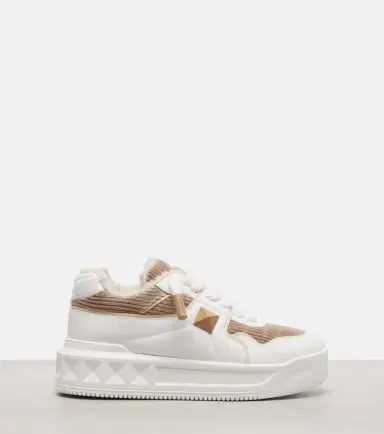 Valentino Garavani One Stud XL leather and corduroy sneakers | Thumbnail 4 Valentino Garavani One Stud XL leather and corduroy sneakers | Thumbnail 4