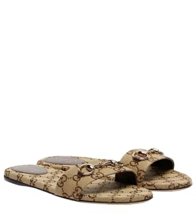 Gucci Horsebit GG canvas slides | Thumbnail 1 Gucci Horsebit GG canvas slides | Thumbnail 1