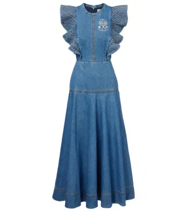 Alemais Alémais Stephi ruffled denim maxi dress | Thumbnail 1 Alemais Alémais Stephi ruffled denim maxi dress | Thumbnail 1