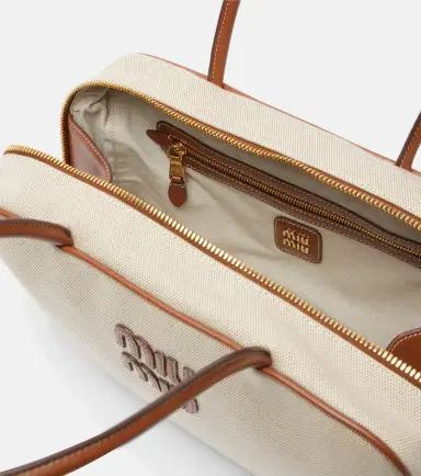 Miu Miu Beau leather-trimmed canvas tote bag | Thumbnail 3 Miu Miu Beau leather-trimmed canvas tote bag | Thumbnail 3