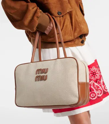 Miu Miu Beau leather-trimmed canvas tote bag | Thumbnail 5 Miu Miu Beau leather-trimmed canvas tote bag | Thumbnail 5