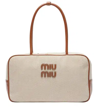 Miu Miu Beau leather-trimmed canvas tote bag | Thumbnail 1 Miu Miu Beau leather-trimmed canvas tote bag | Thumbnail 1