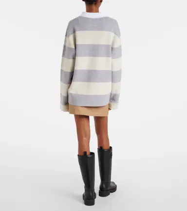 Moncler Striped wool and cotton-blend polo shirt | Thumbnail 3 Moncler Striped wool and cotton-blend polo shirt | Thumbnail 3