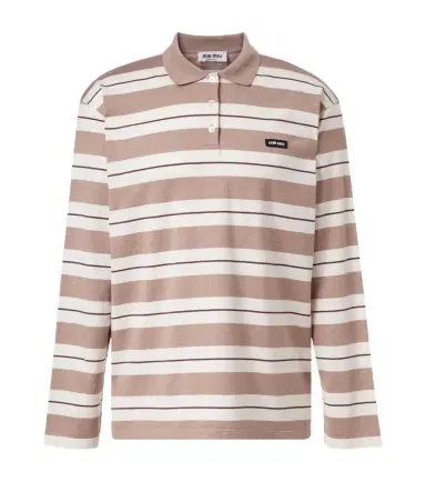 Miu Miu Striped cotton jersey polo shirt | Thumbnail 1 Miu Miu Striped cotton jersey polo shirt | Thumbnail 1