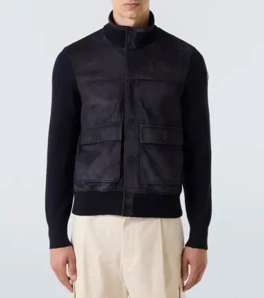 Moncler Paneled suede and wool jacket | Thumbnail 2 Moncler Paneled suede and wool jacket | Thumbnail 2