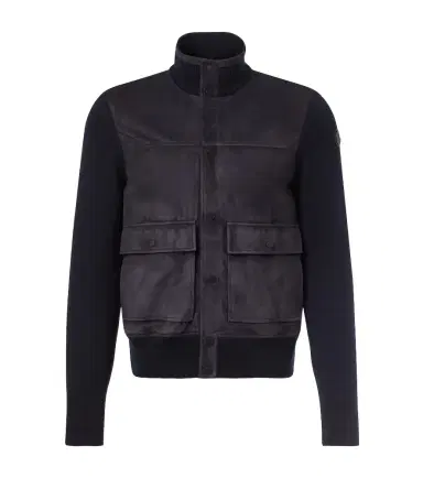 Moncler Paneled suede and wool jacket | Thumbnail 1 Moncler Paneled suede and wool jacket | Thumbnail 1