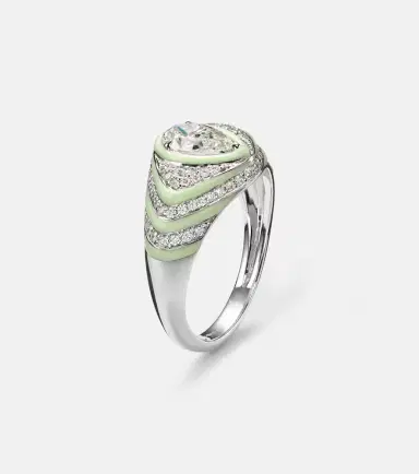 Kamyen Striped Pear 18kt white gold and enamel pinky ring with diamonds | Thumbnail 2 Kamyen Striped Pear 18kt white gold and enamel pinky ring with diamonds | Thumbnail 2