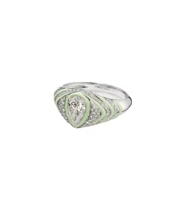 Kamyen Striped Pear 18kt white gold and enamel pinky ring with diamonds | Thumbnail 1 Kamyen Striped Pear 18kt white gold and enamel pinky ring with diamonds | Thumbnail 1