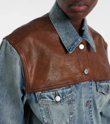 Prada Leather-trimmed denim jacket | Thumbnail 2 Prada Leather-trimmed denim jacket | Thumbnail 2