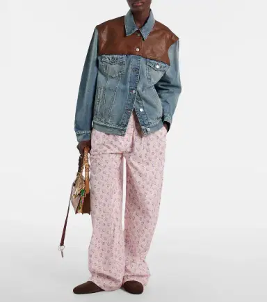 Prada Leather-trimmed denim jacket | Thumbnail 3 Prada Leather-trimmed denim jacket | Thumbnail 3