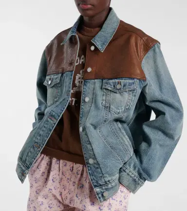 Prada Leather-trimmed denim jacket | Thumbnail 4 Prada Leather-trimmed denim jacket | Thumbnail 4