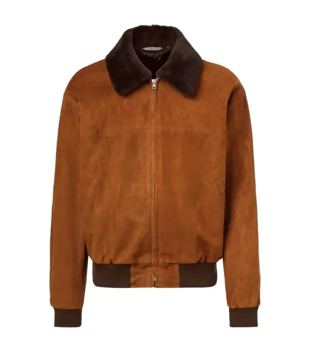 Shearling-trimmed suede blouson jacket Shearling-trimmed suede blouson jacket