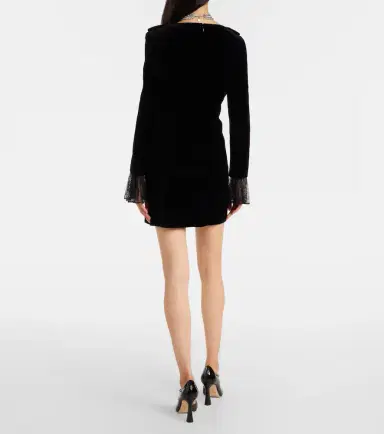 Nina Ricci Lace-trimmed cotton velvet minidress | Thumbnail 2 Nina Ricci Lace-trimmed cotton velvet minidress | Thumbnail 2