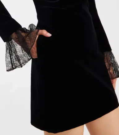 Nina Ricci Lace-trimmed cotton velvet minidress | Thumbnail 4 Nina Ricci Lace-trimmed cotton velvet minidress | Thumbnail 4
